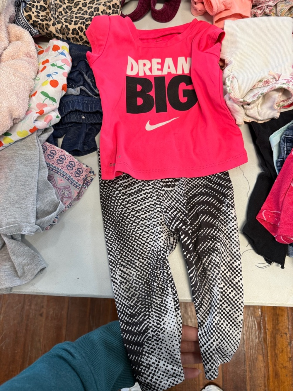 Nike Hot Pink 'Dream Big' Tee with Black & White Patterned Leggings